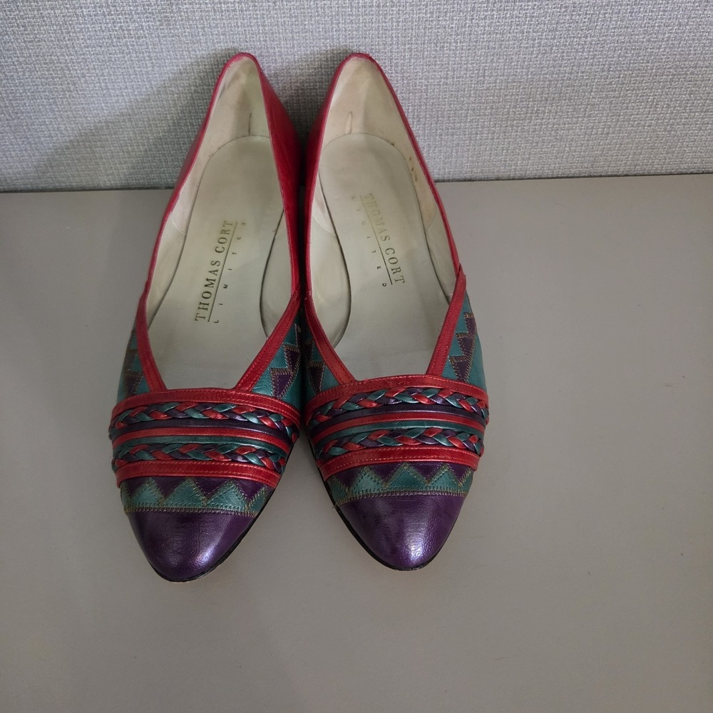 Vtg 80s Thomas Cort Shoes Southwest Leather Low Heel Pointed Toe Size 9 B